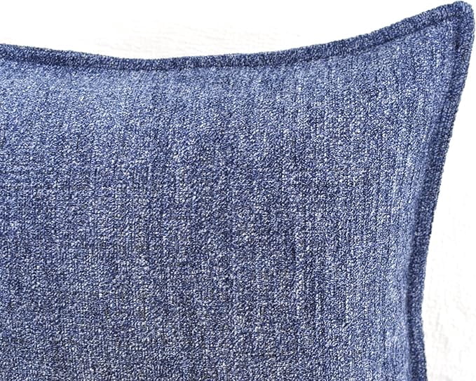 Textured Chenille Lumbar Pillow Covers Pack of 2 Navy Blue 12x20 inches , Solid Cushion Cases For Sofa Accent Chair Couch, Rectangular Small Pillowcases