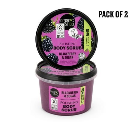 Organic Shop Blackberry & Sugar, Hydration & Exfoliating Body Scrub, 100% Vegan & Organic, Daily Exfoliant, Detox & Moisturizer, Body, Face, Hand & Foot, Intensive Care & Skin Toning. 250ml. Pack-2