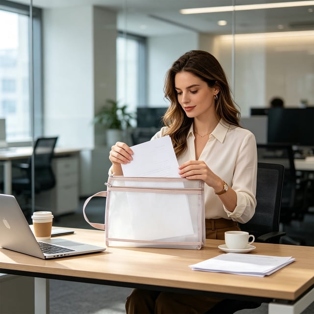 Bolsa de malla de gran capacidad con diseño de doble capa transparente: estuche con cremallera para organizar tareas, exámenes y documentos con asa.