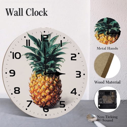 ZXCXRQFa Summer Colorful Pineapple Silent Non Ticking Wooden Clock