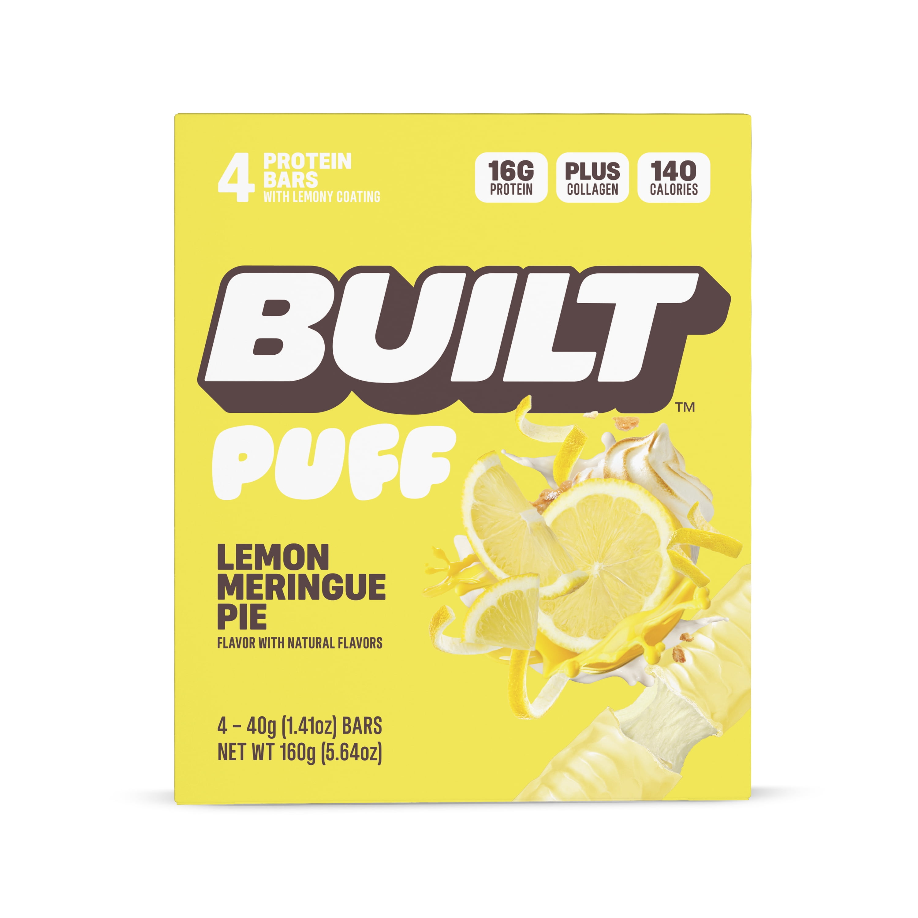 BUILT Bar, Puff Protein Bar, Lemon Meringue Pie, 16g Protein, Collagen, 150 Calories, 4 Count Box, 1.41 oz Bars