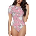 thumbnail image 2 of Uemuo Rabbit And Flower Pattern Women's One Piece Short Sleeve Swimsuit Rash Guard Surfing Modest Quick-drying Swimsuit Beach Essentials-X-Large, 2 of 9