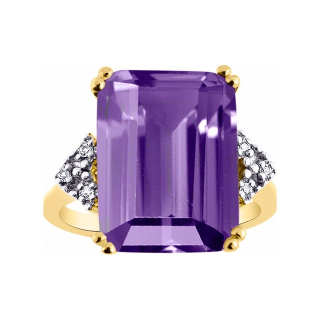 RYLOS Bagues pour Femmes en Or Jaune 14K, Bague de Designer en Pierre Précieuse Taille Émeraude 16x12 mm et Diamant, Bijou Améthyste de Février, Taille 9,5