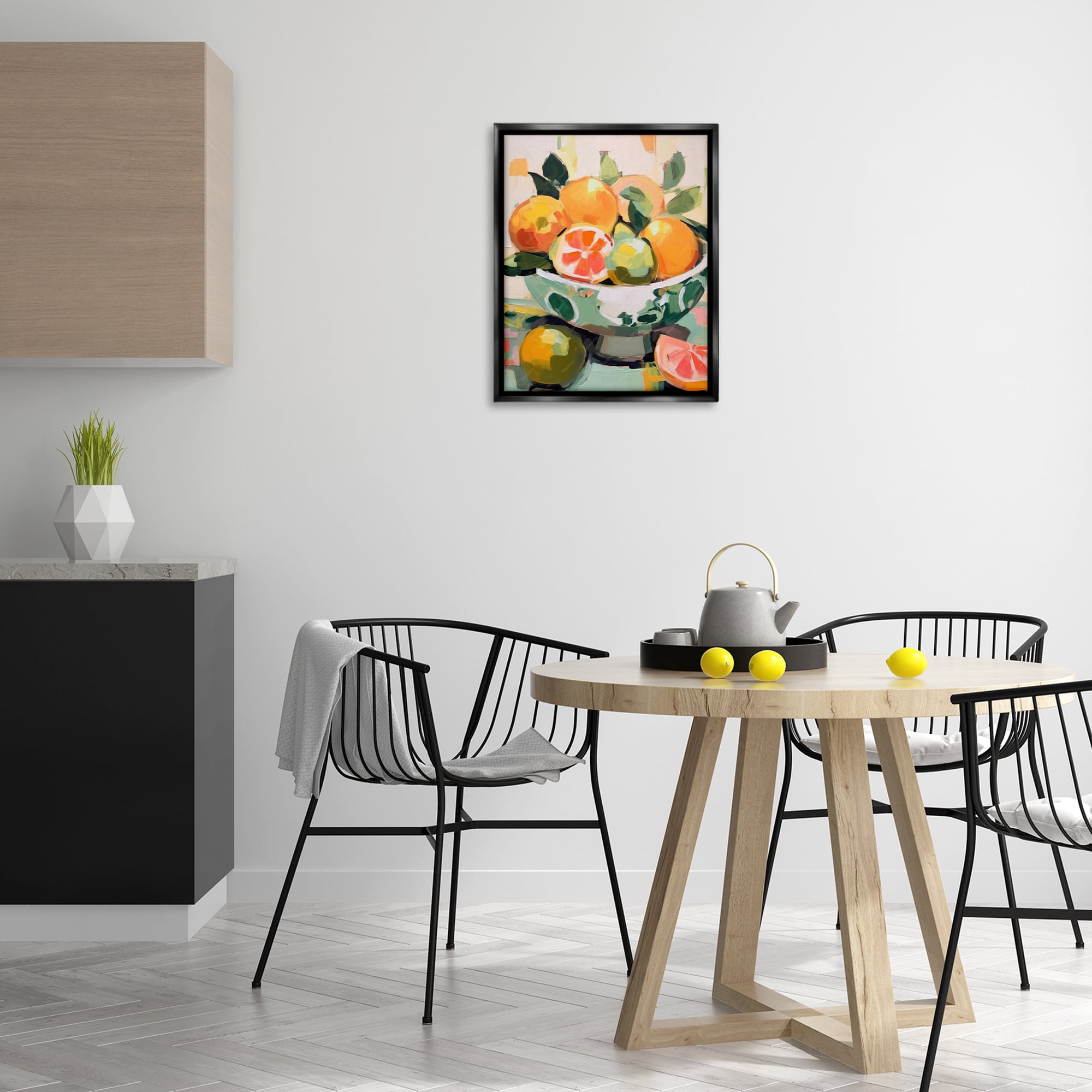Stupell Industries Fruit Basket Abstraction Food & Beverage Painting Black Floater Framed Canvas Art Print Wall Art, 17 x 21