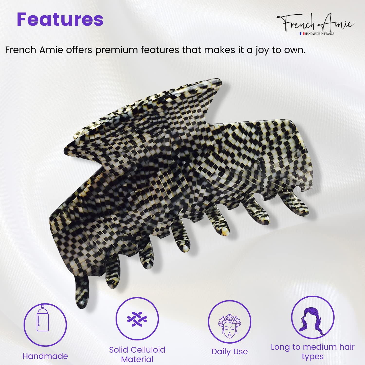 French Amie Chic Opera Handmade Celluloid Large Jaw Hair Claw Clip Clutcher