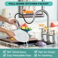 thumbnail image 2 of Wowow 8 Inch Centerset Bridge Kitchen Faucet with Pull Down 3 Function Sprayer and 360° Swivel Spout, Brushed Nickel, 2 of 8