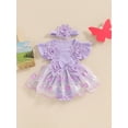 thumbnail image 5 of Aojekbee Baby Girl 2Pcs Summer Outfits Fly Sleeve Floral Embroidered Romper Tulle Dress with Headband Set, 5 of 10