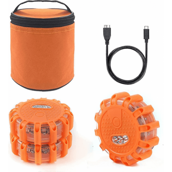 Usb Rechargeable Led Road Flares Emergency Lights-roadside Warning Car Safety Beacon Flashing Disc Flare Kit With Magnetic Base For Vehicles