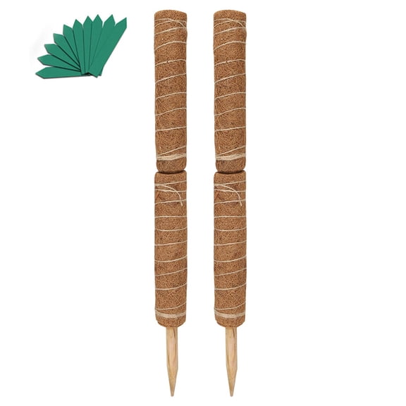 GROWNEER 2 Packs Full Length 24 Inches Coir Totem Pole - 4 Pcs 15 Inches Coco Sticks Moss Pole, with 15 Pcs Plant Labels and 78 Inches Garden Ties, for Plant Support Extension, Climbing Indoor Plants