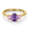 thumbnail image 3 of Gem Stone King 18K Yellow Gold Plated Silver Purple Amethyst and Pink Lab Grown Diamond Engagement Ring for Women | 1.11 Cttw | Oval 7X5MM | Gemstone February Birthstone | Size 5, 3 of 6