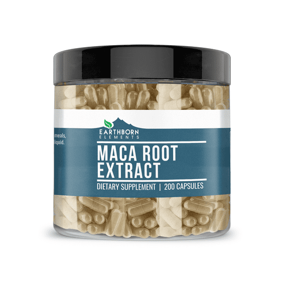 Earthborn Elements Maca Root Extract 200 Capsules, Pure & Undiluted, No Additives
