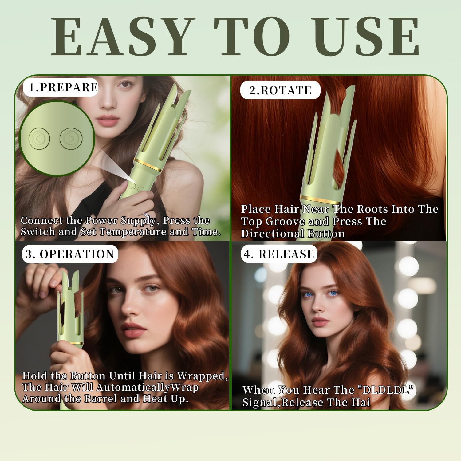 Automatic Hair Curler with 4 Temperature Settings, Auto-Rotating Ceramic Curling Iron with Anti-Tangle & Anti-Scald Design
