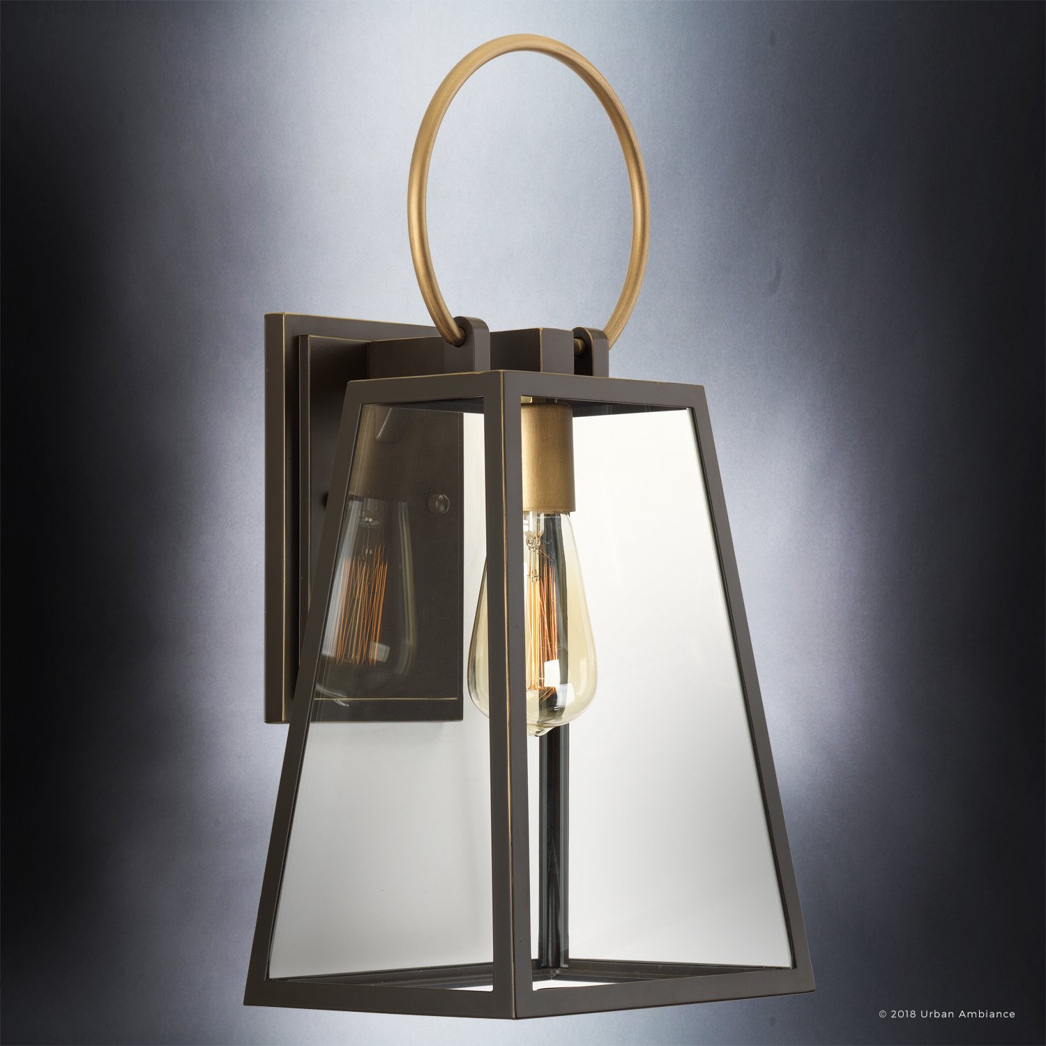 Urban Ambiance Luxury Transitional Outdoor Wall Light, Size: 15-1/8"H x 6-1/2"W, with Farmhouse Style Elements, Olde Bronze Finish and Clear Shade, UHP1002