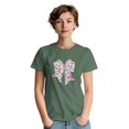 thumbnail image 2 of Women's Graphic T-Shirt Cute Bunny Bow Design, Short Sleeve Crewneck, Military Green, Size XL, 2 of 3