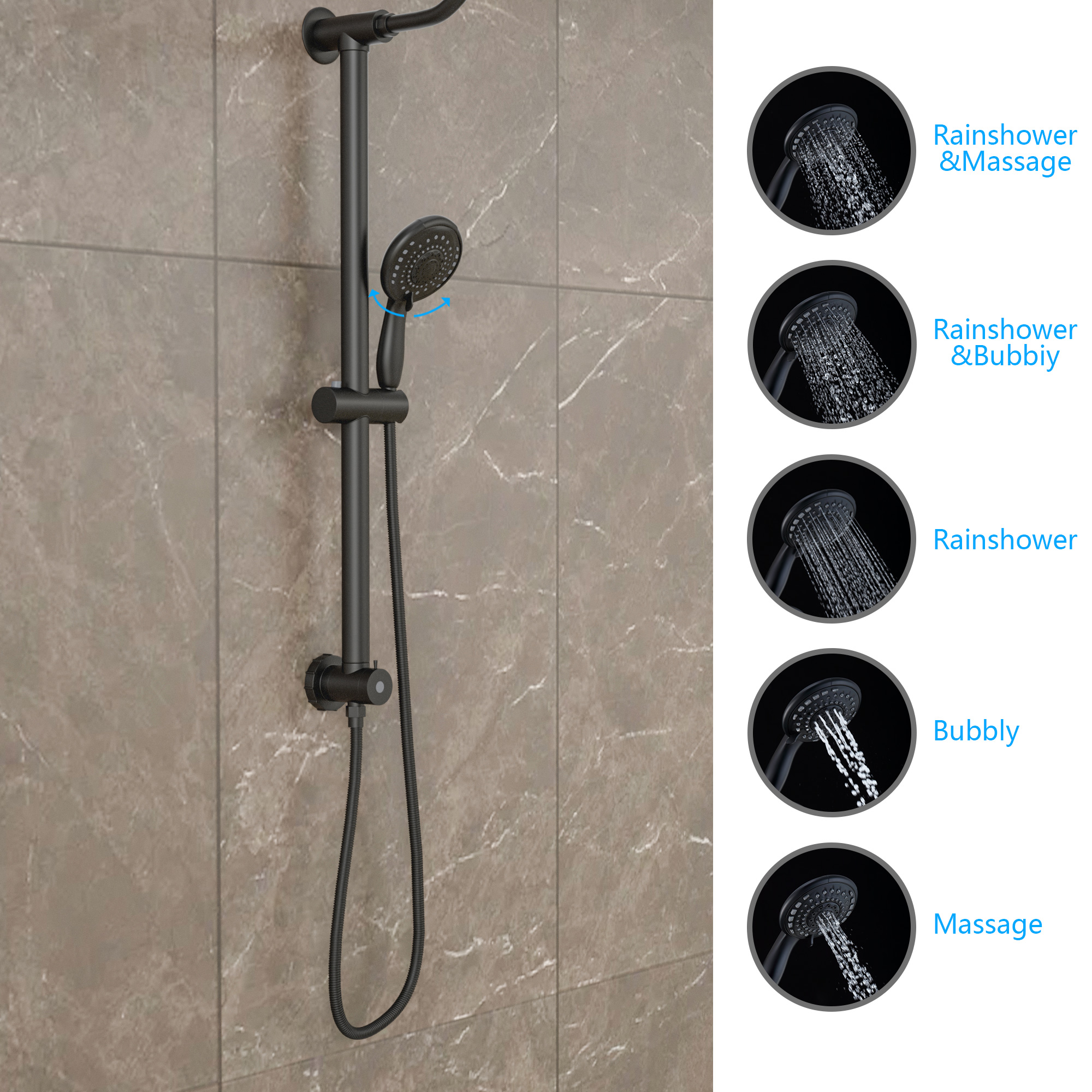 Logmey 10"Rain Shower System Black with Handheld Shower Head 5-Setting Stainless Steel