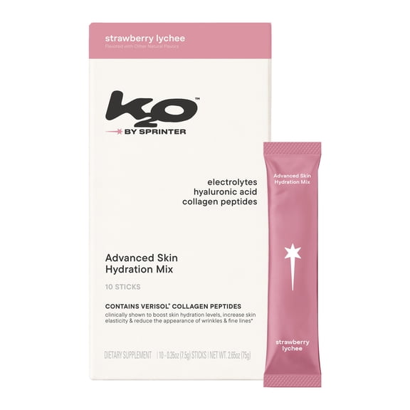 k2o by Kylie Jenner Advanced Skin Hydration Electrolyte Mix, Strawberry Lychee, 10 Count
