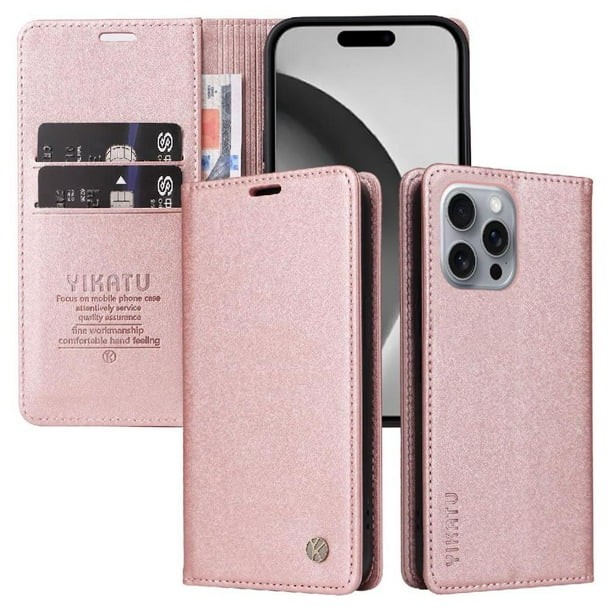 Funda para iPhone 16 Pro Max Estuche de Cuero PU Tipo Cartera con Ranuras para Tarjetas y Cierre Magnético