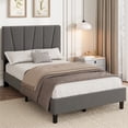 thumbnail image 1 of Twin Size Upholstered Platform Bed – Adjustable Headboard, Linen or Soft Fabric, Wooden Slat Support, No Box Spring Needed, Easy Assembly Grey, 1 of 8