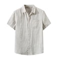 thumbnail image 1 of T-shirt Homme Manches Courtes Lin Décontracté Coton Demi-Simple Bouton Tee-Shirts Homme Kaki TG, 1 of 1