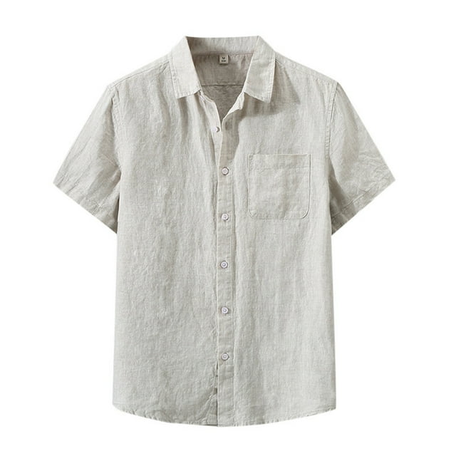 HBFAGFB Shirts for Men Lapel Button up Short Sleeves Simple Soft Work Tops with Pocket Khaki Size 3XL