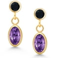 thumbnail image 2 of Gem Stone King 14K Yellow Gold Purple Amethyst and Black Onyx Drop Dangle Earrings for Women (1.10 Cttw, Gemstone Birthstone, Oval 6X4MM, Round 3MM), 2 of 4