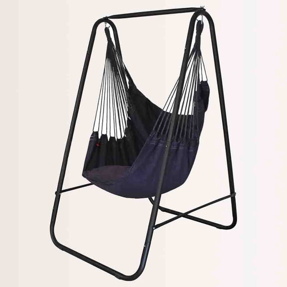 Hammock Chair Stand with Hanging Swing Chair Included, Weather Resistant and Saving Space, Quality Cotton Weave Wrap Whole, Suitable for Indoor Outdoor Patio Yard (Grey)
