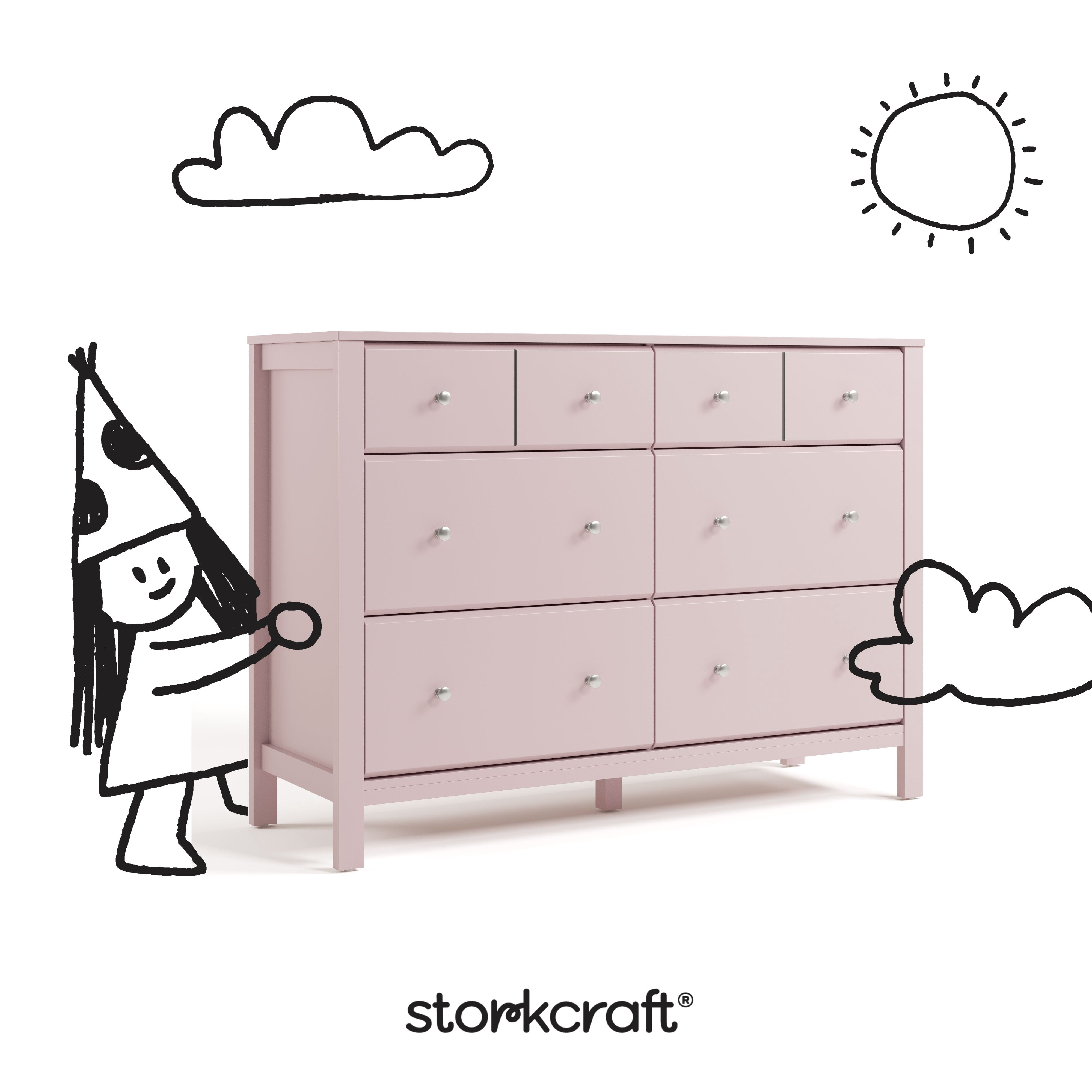 Storkcraft Horizon 6 Drawer Nursery Double Dresser, Blush