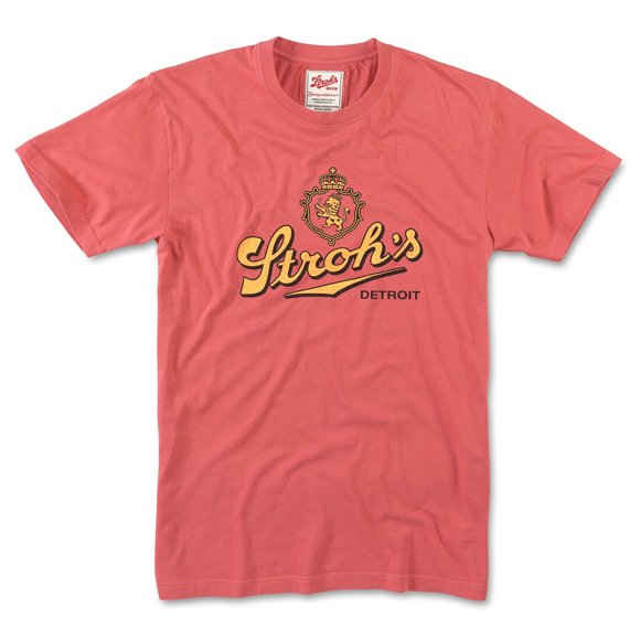 Stroh's Beer Detroit Retro Logo w/ Crest Brass Tacks T-Shirt-2XLarge