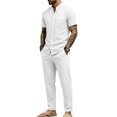 thumbnail image 2 of hotojiny Mens 2 Piece Outfits Casual Summer Vacation Beach Wear Classic Fit Button down Shirt with Straight Leg Pants Set(White,Medium), 2 of 7