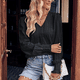 thumbnail image 2 of 1PCS slim fit cuello en V color sólido manga larga-negro, 2 of 6