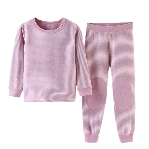 Mercatoo 2-Piece Cotton Thermal Underwear for Kids Toddler Boys Girls Winter Base Layer Long 𝐉ohns Set Stripe Thick 𝐏ajamas