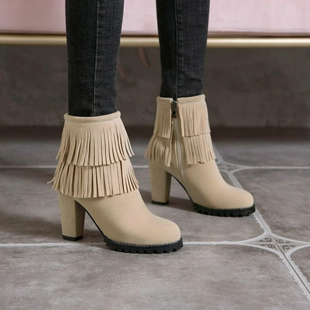 

Akiihool Fall Boots for Women Women s Ankle Boots Slip on Cutout Pointed Toe Stacked Mid Heel Booties (A 7)