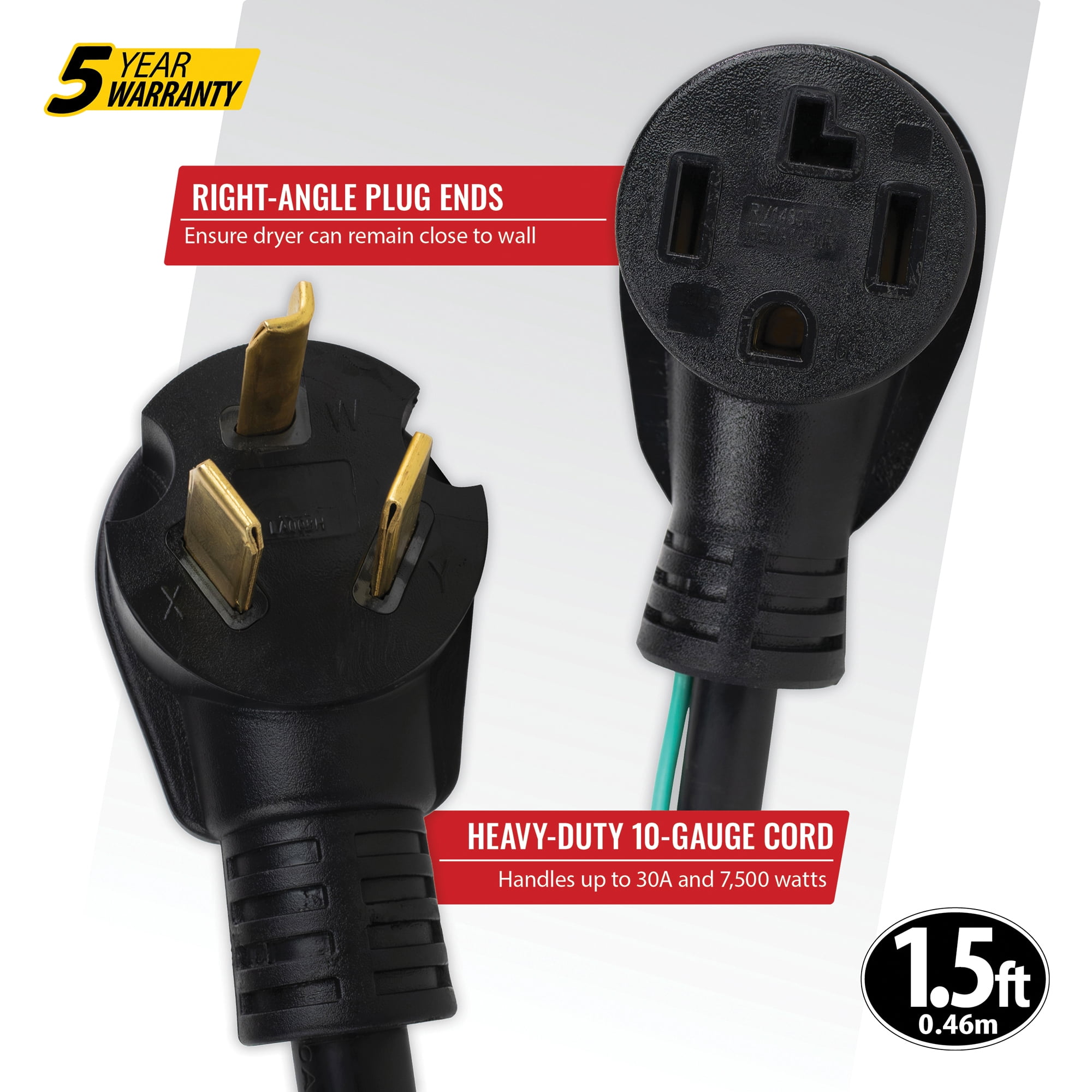 Certified Appliance Accessories 3-Prong to 4-Prong Dryer Cord Adapter with Ground Wire, LA009A