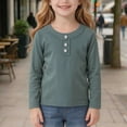 thumbnail image 2 of Child Girls Shirts Long Sleeve Henley T Shirts Button Up Slim Fit Tops Basic Tees Round Neck Ribbed Knit Shirts Girls Fall Winter Clothes Size 9-10T, 2 of 6