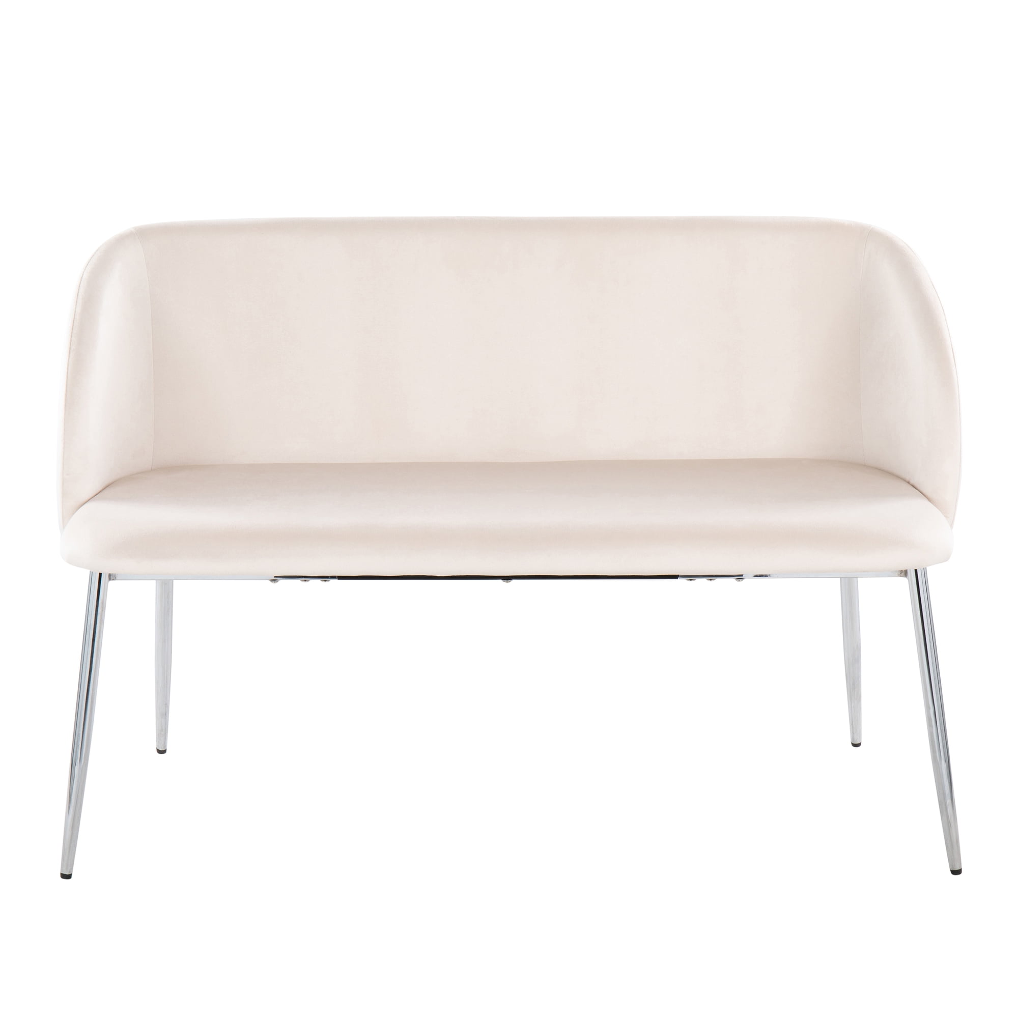 Bedroom Bench with Backrest, Cream Velvet Upholstery and Chrome Metal Legs, 2-Person Glam Seating for Living Room or Entryway, 500 lbs Weight Capacity, Indoor Use, Assembly Required