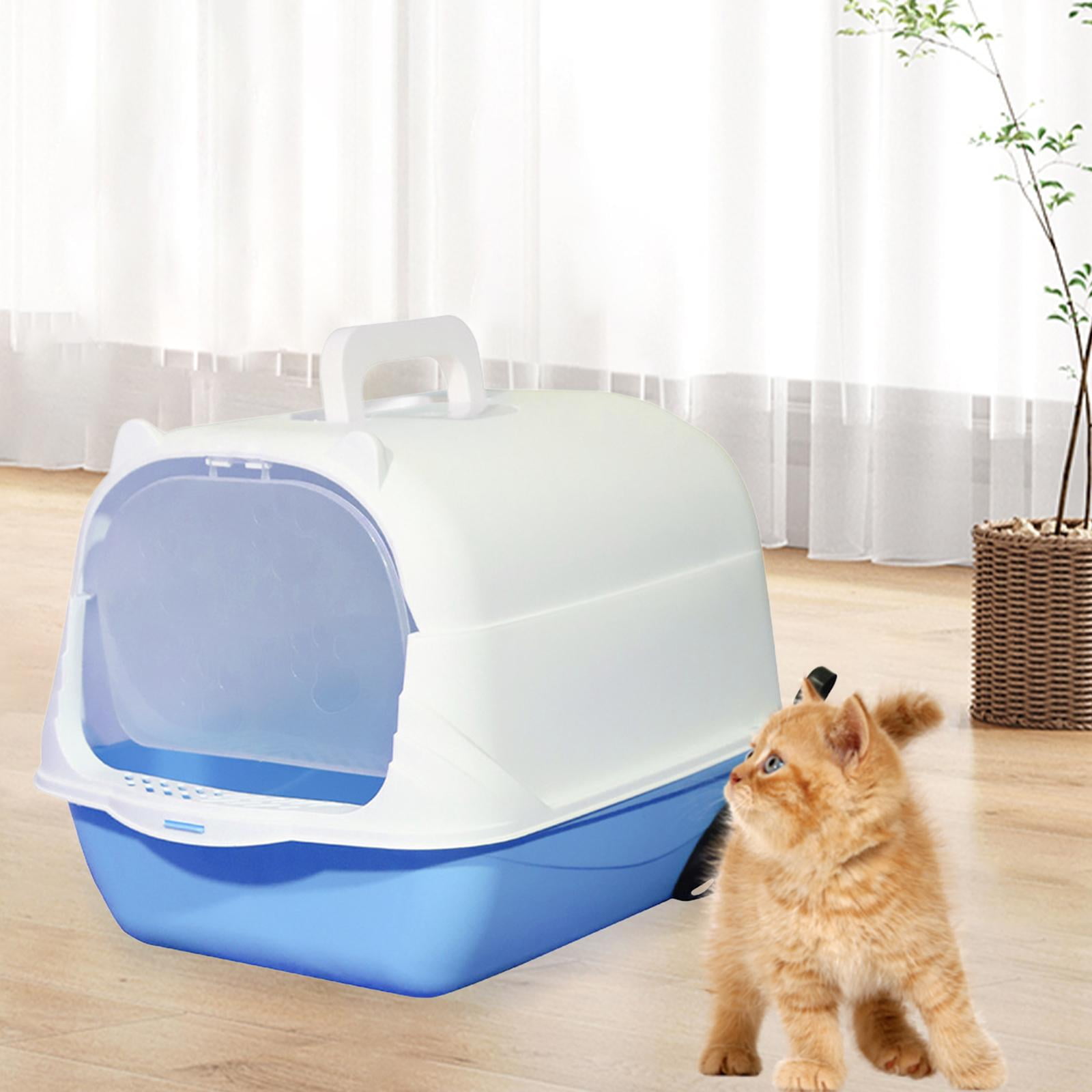 Hooded Cat with Lid Enclosed Cat Toilet Reusable Cat Litter Tray Blue