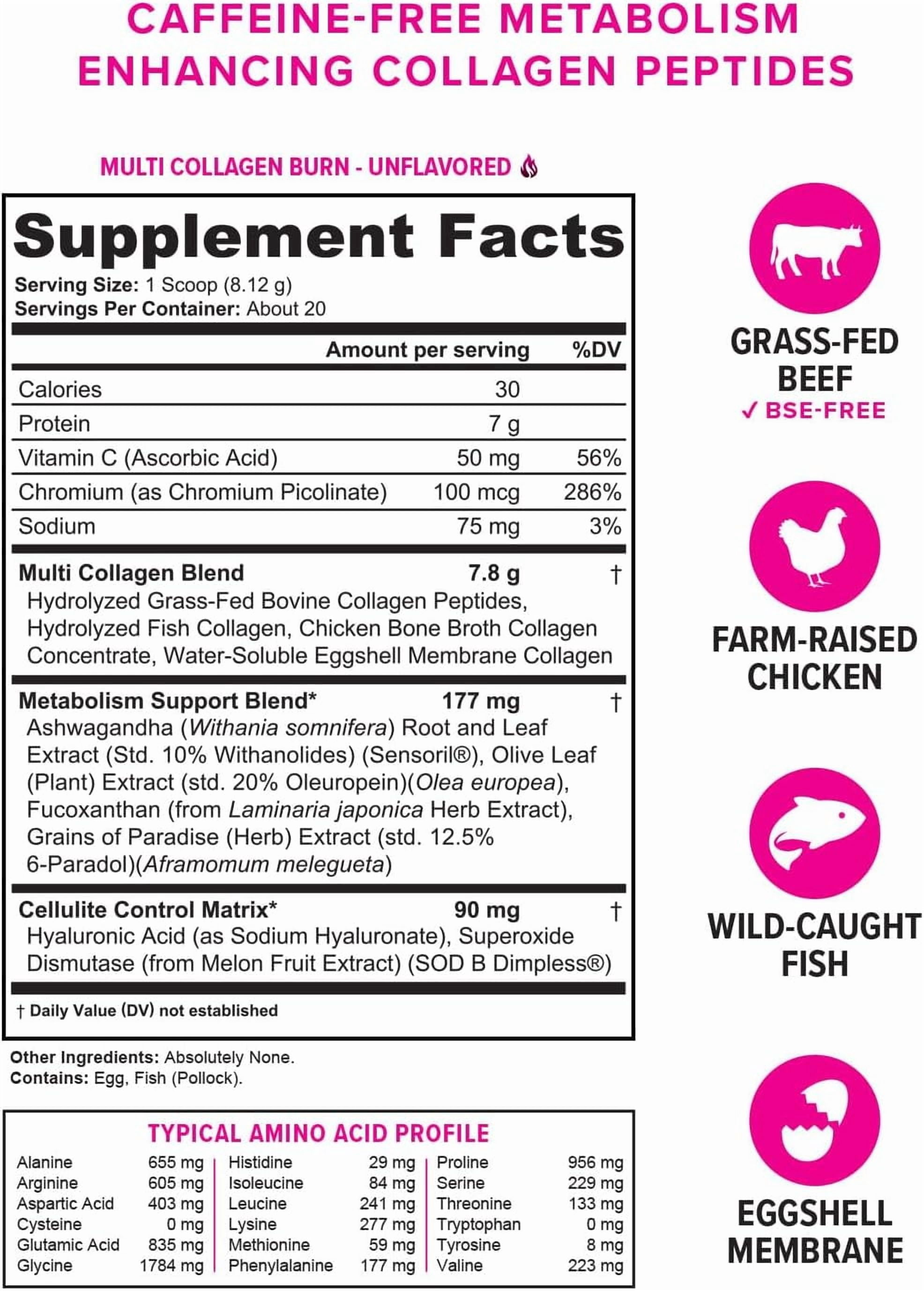 Vitauthority Multi Collagen Burn, Collagen Peptides Powder for Women, Unflavored, 20 Servings