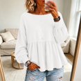 thumbnail image 2 of Yigetop Women's Boat Neck Peplum Sweatshirt Lightweight Long Sleeve Loose Fit Casual Pullover Tops White XXL, 2 of 4
