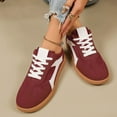 thumbnail image 3 of Tennis Shoes Womens Color Block Suede Fashion Trainers Athletic Shoes Lace up Antislip Flat Sneakers Lightweight Skate Shoes Wine Size 6, 3 of 7