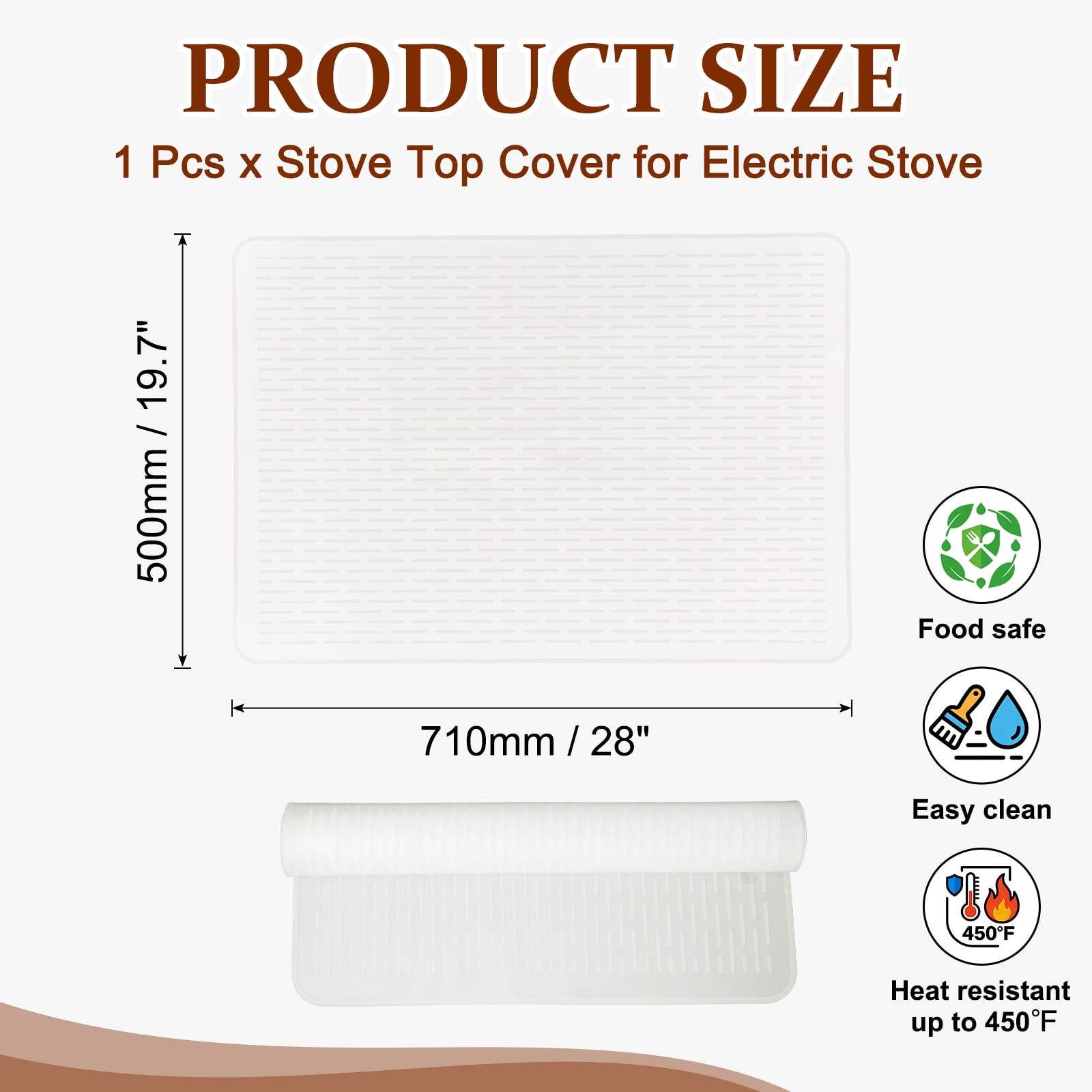 Uxcell 28 x 20 Inch Stove Top Cover for Electric Stove, 1Pcs Silicone Stripe Mat for Glass Top Cover Non-Slip Glass Cooktop Protector for Kitchen Oven Dish Drying Mat, Clear