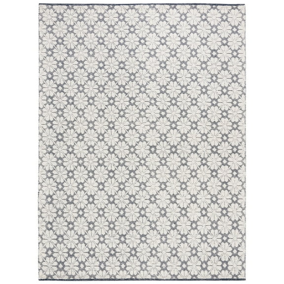 SAFAVIEH Vermont Orval Geometric Floral Wool Area Rug, Ivory/Navy, 9' x 12'