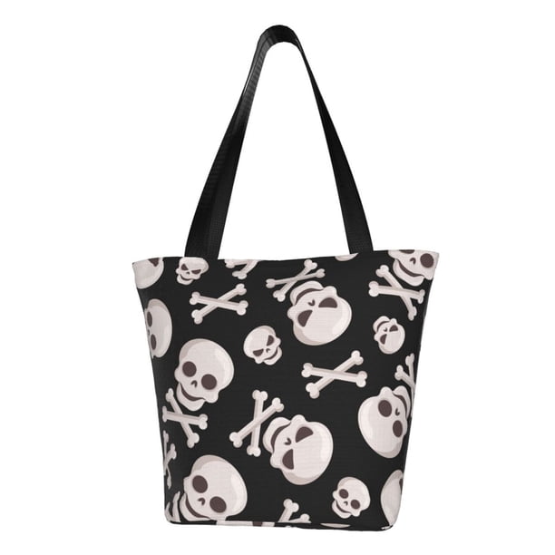 Balery black white Skull bone Bolsa de Hombro con Diseño, Bolsa Grande y Duradera, Bolsa Versátil para Compras
