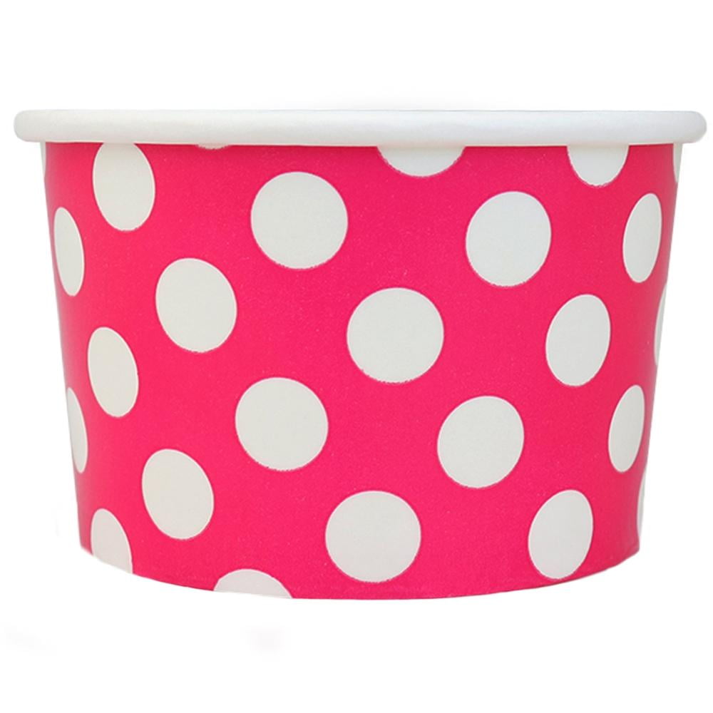 [1,000 Count] 4 oz Pink Polka Dot Paper Ice Cream Cups Small Dessert