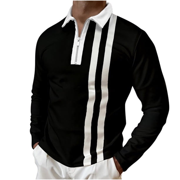Camisas de hombre con cuello vuelto y cierre de cremallera, tops a juego de colores, informales, ajustados, básicos Pompotops oipoqjl27881