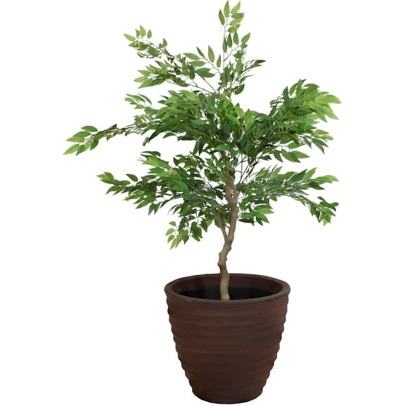 VibrantEcho Ribbed 16" Outdoor Plant Pot - Polyresin Double-Walled Planter for Indoor or Outdoor Use - Rust