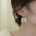 thumbnail image 3 of Gold Rhinestone Bow Dangle Earring for Women Black White Crystal Rhinestone Heart Bowknot Earings Wreath Flower Peal Bowknot Stud Earring Trendy Christmas Jewelry Gifts, 3 of 14
