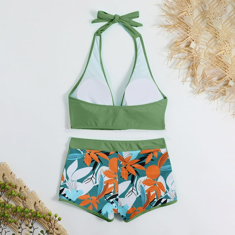 Celadon green and floral bikini cheap