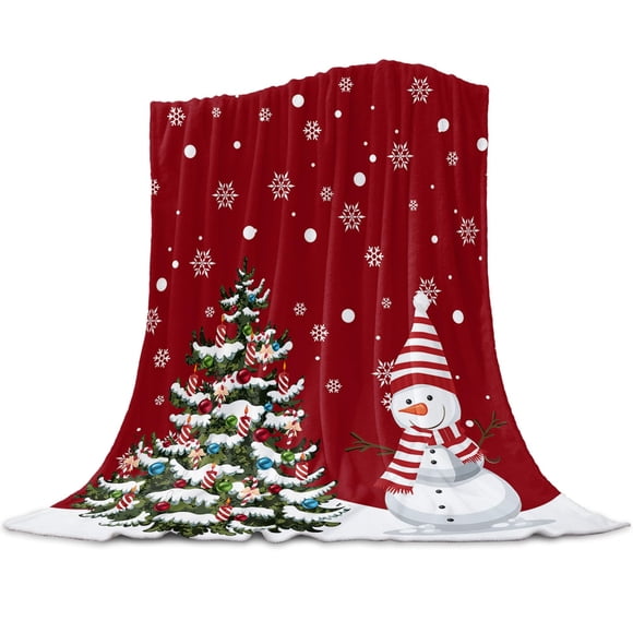 LooPoP Couverture Joyeux Noël Couverture Super Douce en Flanelle Polaire Couverture Douillette en Peluche pour Canapé Sofa Arbre de Noël Bonhomme de Neige Flocon de Neige 50x60 Po