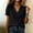 Black, variant on Sevevn Women's V Neck Ruffle Short Sleeve Blouse Imitation Cotton And Linen Puff Sleeve Button Down Casual Shirt Pink L