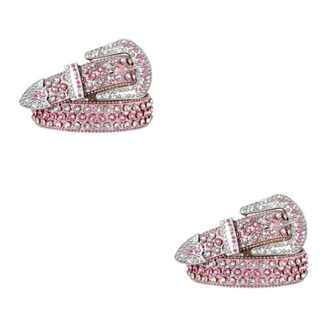 Decodeary Wide Application Rhinestone Belt Western Belt For Parties Bars And Concerts Modify Waist Line Pink 125cm 2Set